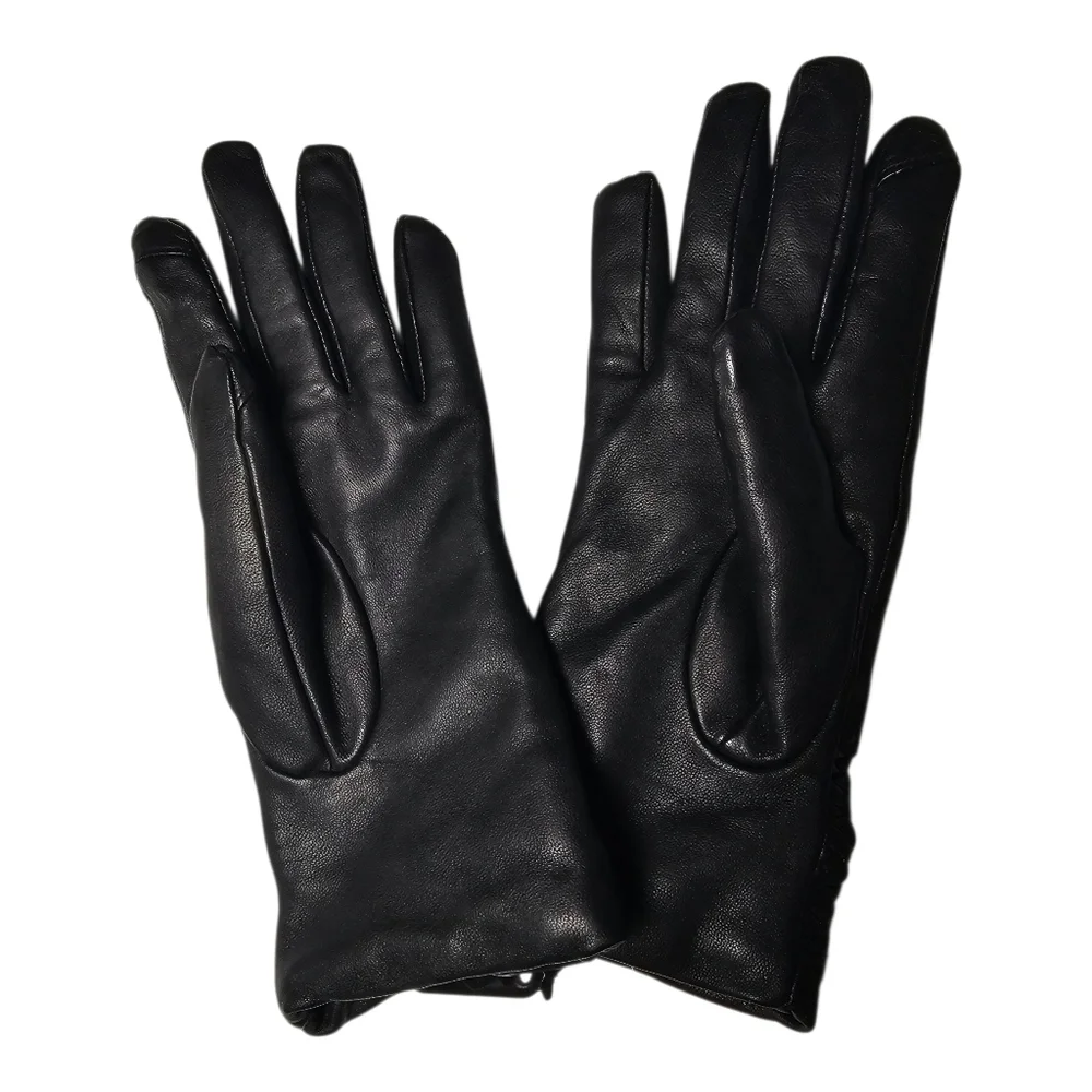 Fownes Brothers Metisse Ruched Leather Touchscreen‎ Gloves Black Size M